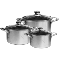Set 3 oale de inox, 4M, cu manere metalice, capace de sticla, 20/22/24 CM